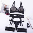 Kenzie structured black garter lingerie set with leg rings — So Pretty Intimates