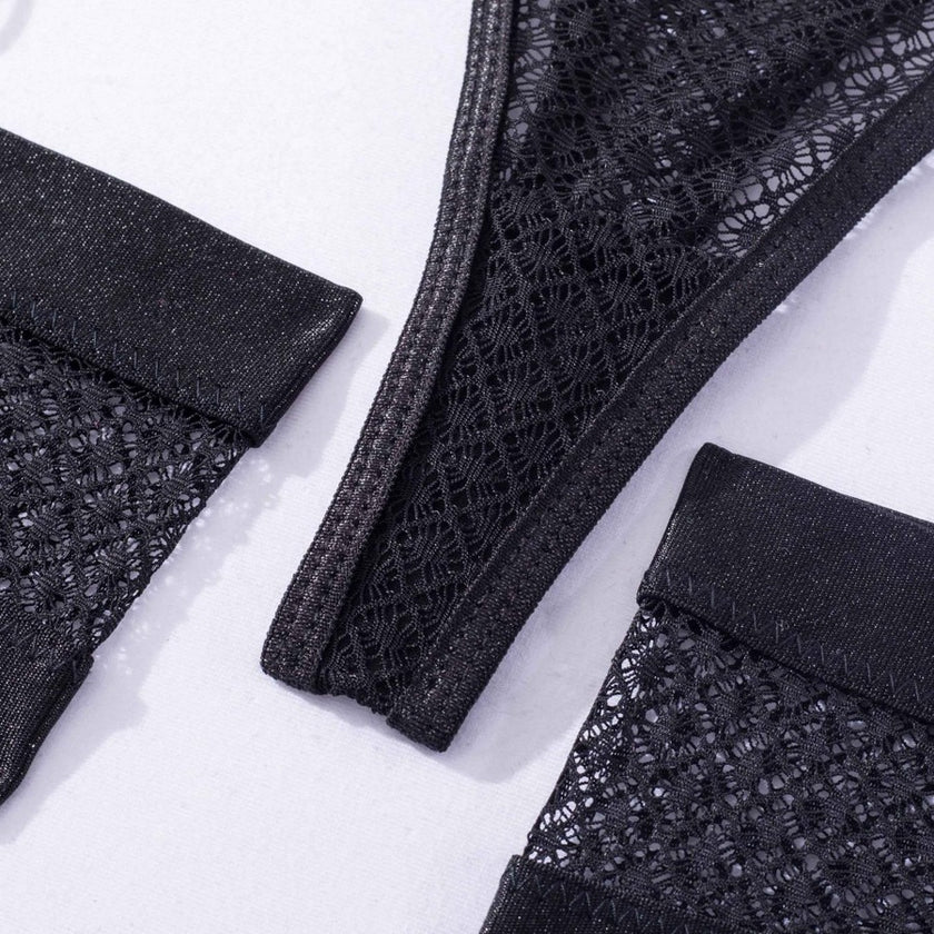 Kenzie structured black garter lingerie set with leg rings — So Pretty Intimates