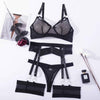 Kenzie structured black garter lingerie set with leg rings — So Pretty Intimates