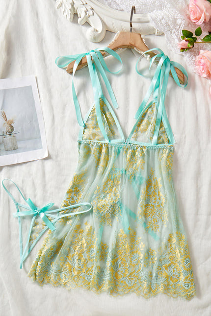 Laurel lace and bow babydoll with matching g-string — So Pretty Intimates
