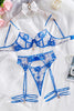 Lovelia blue elegant three piece garter lingerie set — So Pretty Intimates
