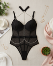 Mona sheer teddy bodysuit with chain detail — So Pretty Intimates