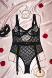 Raven black sheer with chains accent teddy bodysuit — So Pretty Intimates