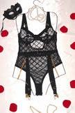 Raven black sheer with chains accent teddy bodysuit — So Pretty Intimates