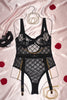 Raven black sheer with chains accent teddy bodysuit — So Pretty Intimates