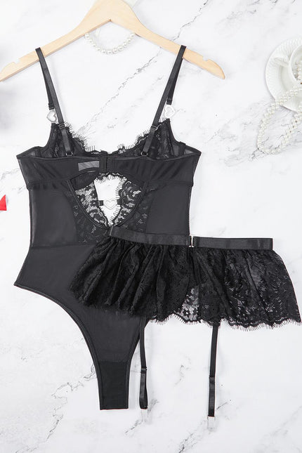Sable lace mesh hollow underwire teddy bodysuit — So Pretty Intimates