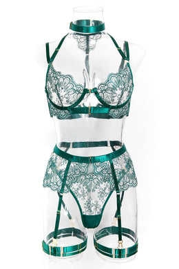 Silas delicate floral garter set with neck and leg rings — So Pretty Intimates
