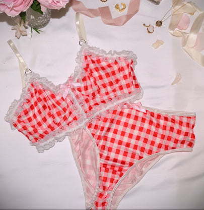 Yolanda gingham stretch two piece bralette set — So Pretty Intimates
