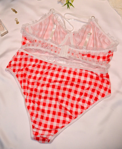 Yolanda gingham stretch two piece bralette set — So Pretty Intimates